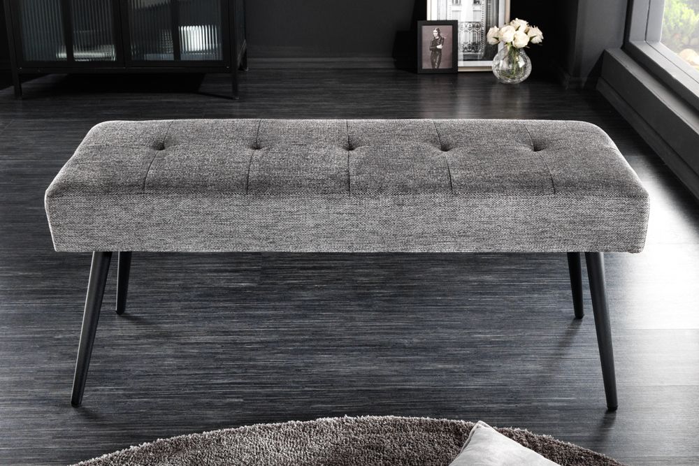 Design Sitzbank BOUTIQUE 100cm grau Strukturstoff Metallbeine schwarz
