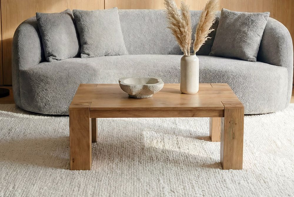 Massiver Couchtisch MAKASSAR 100cm natur Mangoholz cream finish einzigartige Maserung