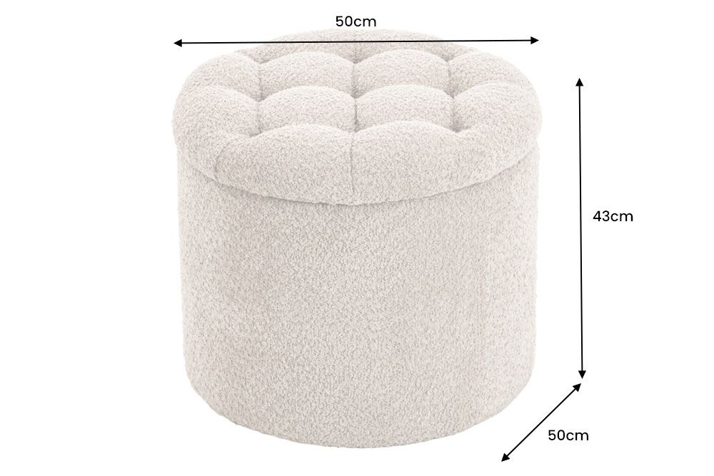 Runder Hocker MODERN BAROCK 50cm champagner Bouclé mit Stauraum