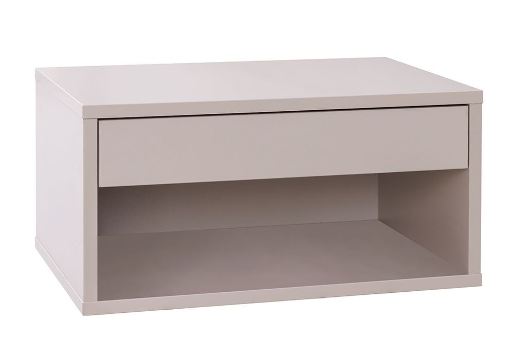 Design Nachttisch COMFORT 50cm weiß hängend mit Schublade und offenem Fach