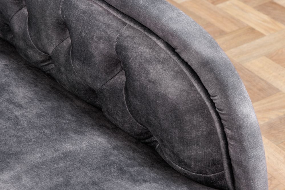 Design Récamière CHESTERFIELD 170cm grau strukturiertes Samt Knopfheftung Nietenbesatz