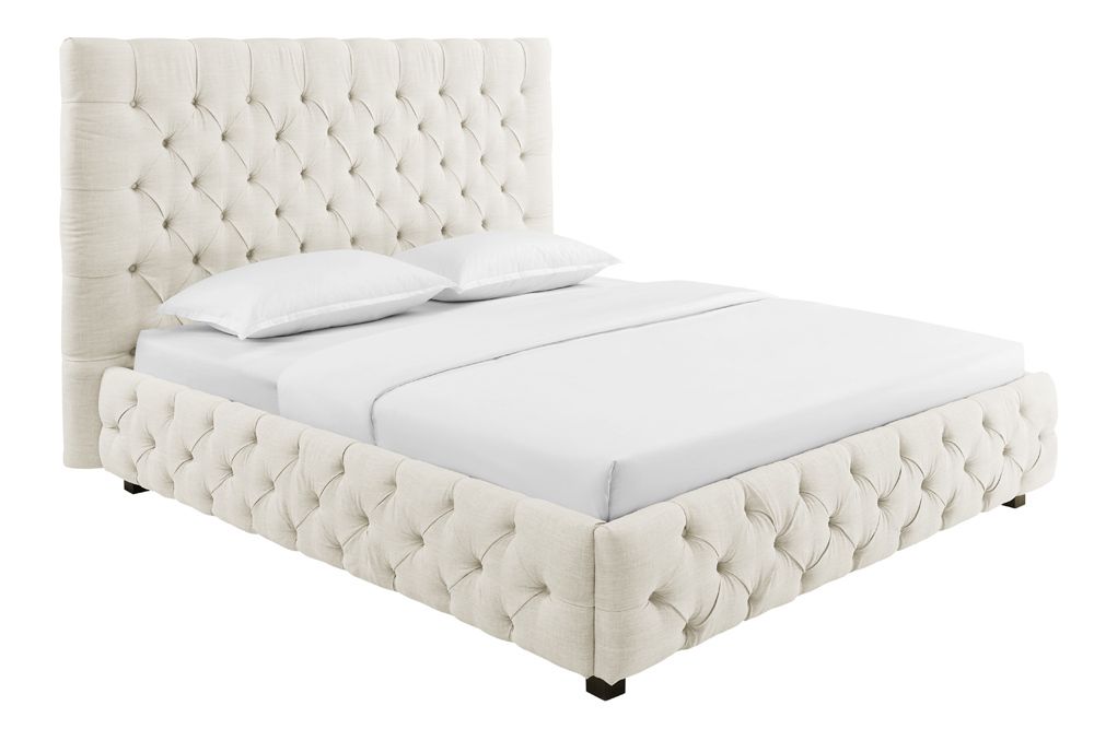 Design Boxbett PARIS 180x200cm beige Leinen Chesterfield Doppelbett