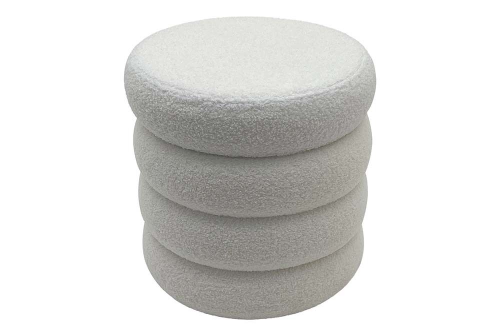 Runder Polsterhocker VOGUE 40cm weiß Bouclé mit Stauraum