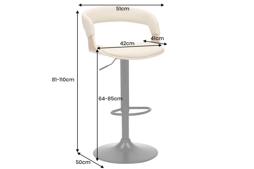 Höhenverstellbarer Barhocker MANHATTAN natur Eiche creme beige Kunstleder drehbar