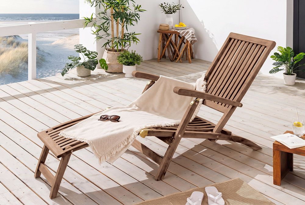 Massive Gartenliege EMPIRE TEAK 175cm natur Teakholz Deckchair verstellbar