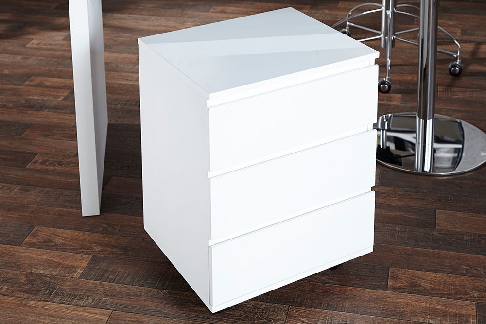 Moderner Rollcontainer BIG DEAL 45cm weiß Hochglanz 3 Schubladen