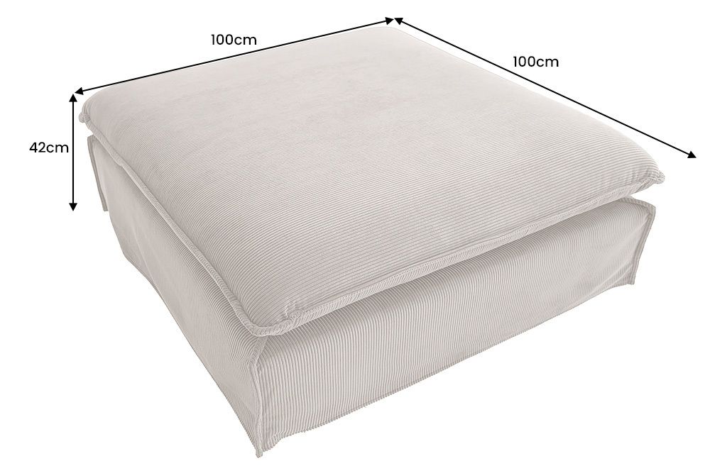 Großer Sitzhocker HEAVEN 100cm greige Cord Sofahocker abnehmbarer Bezug