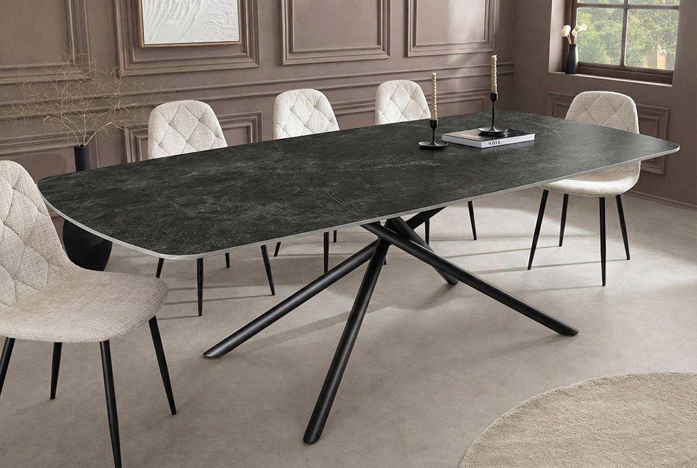 Design Esstisch OSAKA 160cm anthrazit Keramik schwarz Sterngestell Metall