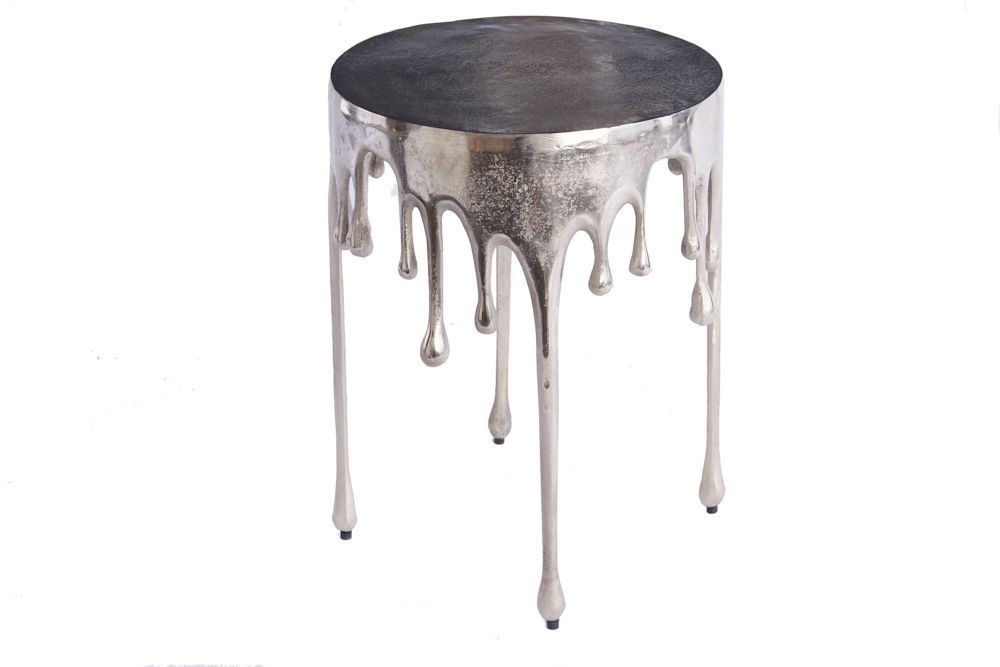 Extravaganter Beistelltisch LIQUID LINE 50cm silber Tropfen-Design Metall Aluminium rund