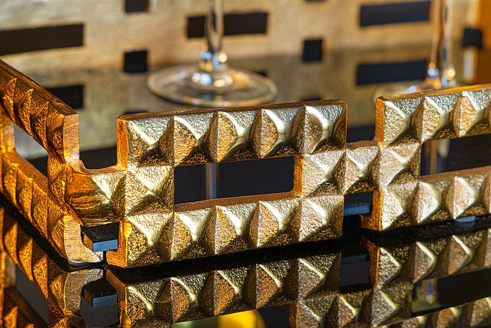 Handgefertigtes Tablett VARIATION 40cm schwarz gold Metall Aluminium Glas