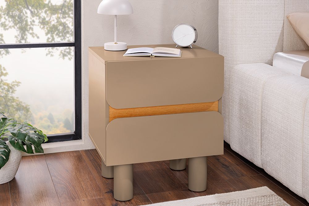 Design Nachtschrank COSMO 60cm greige Eiche zwei Schubladen