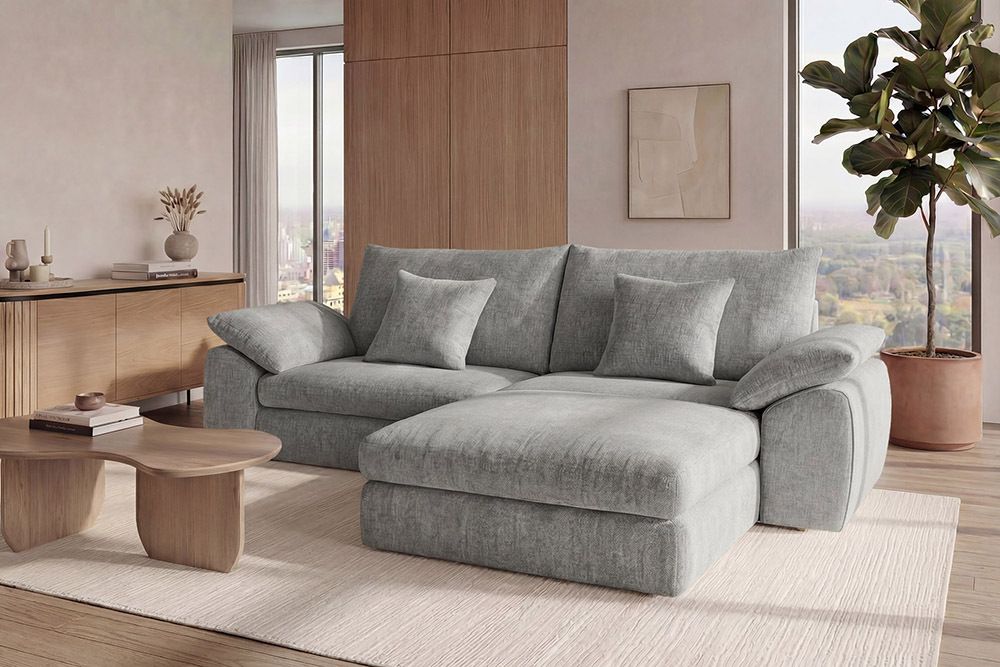 Stilvolles Big Sofa SOHO 260cm grau Chenille 4-Sitzer Couch mit Wellenunterfederung