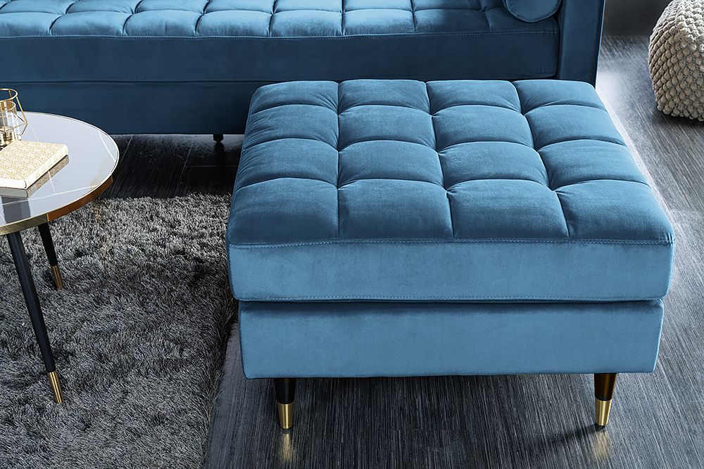 Design Hocker COZY VELVET 80cm petrol blau gold Samt Metallfüße