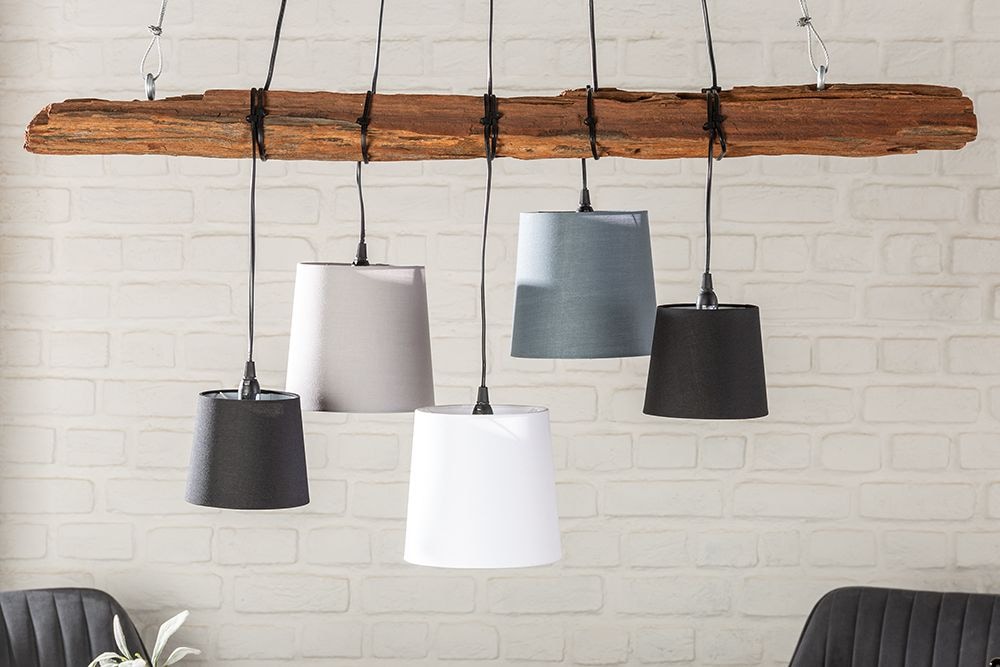 Design Hängelampe LEVELS 115cm Treibholz schwarz grau mit 5 Leuchten