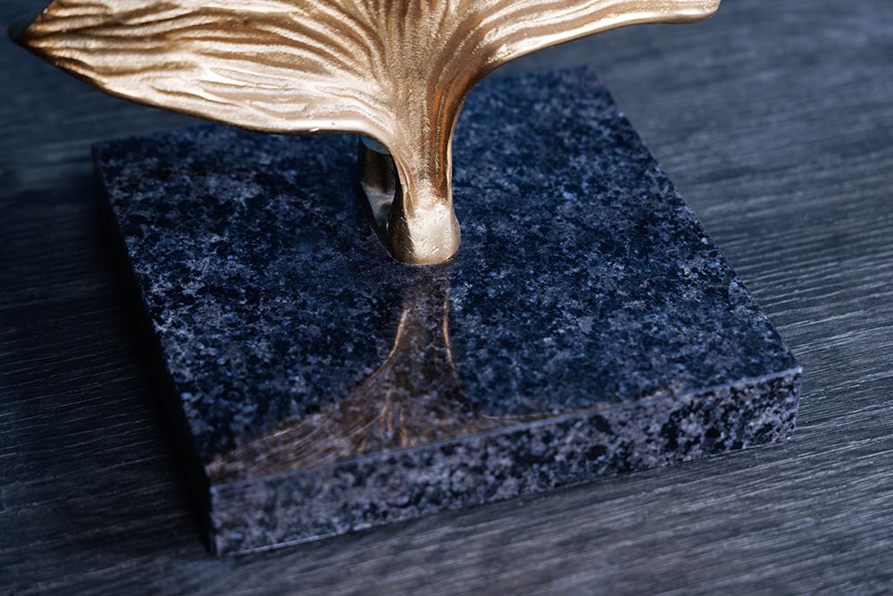 Design Stehlampe GINKGO 122cm schwarz Stoffschirm gold Metall handmade Marmor-Fuß