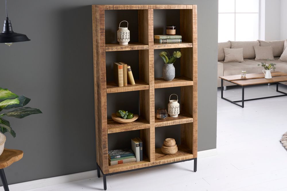 Massives Regal IRON CRAFT 176cm Mangoholz Bücherregal acht Fächer Industrial Design