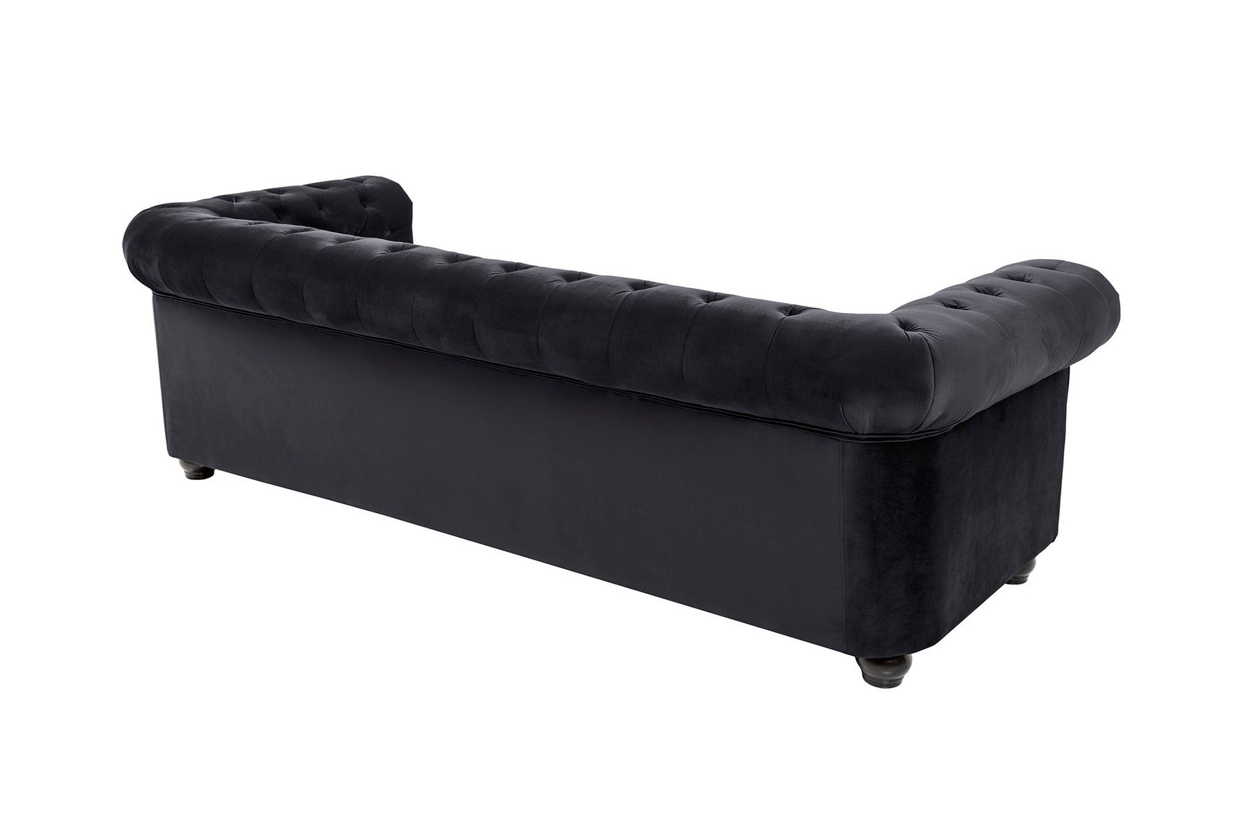 Barock Sofa CHESTERFIELD 205cm schwarz Samt Federkern Knopfheftung 3-Sitzer Couch