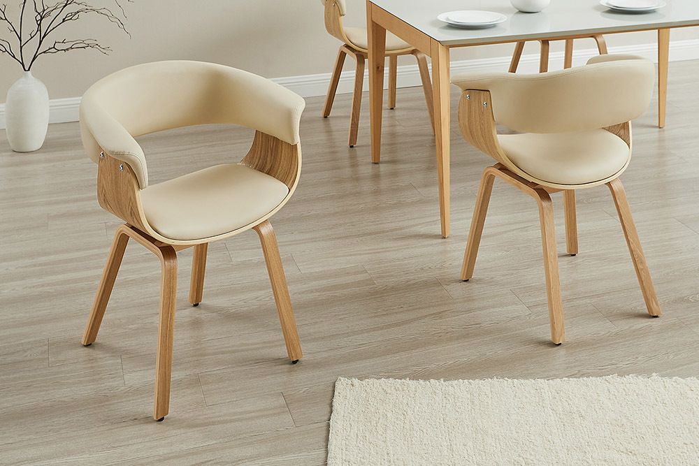 Design Stuhl ORGANIC natur Eiche creme beige Kunstleder mit Armlehnen