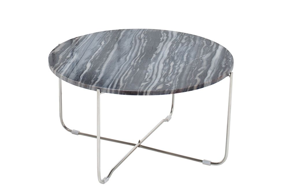 Exklusiver Couchtisch NOBLE 65cm grau echter Marmor rund silber Metall