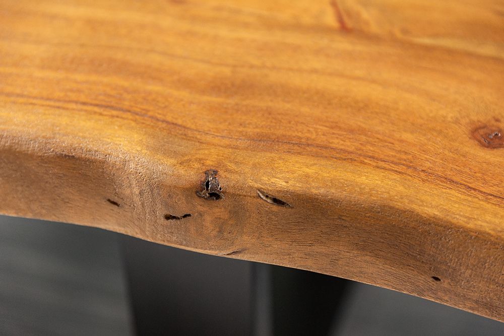 Massivholz Baumstamm Couchtisch MAMMUT 110cm Akazie schwarzes Metallgestell 3,5cm Tischplatte
