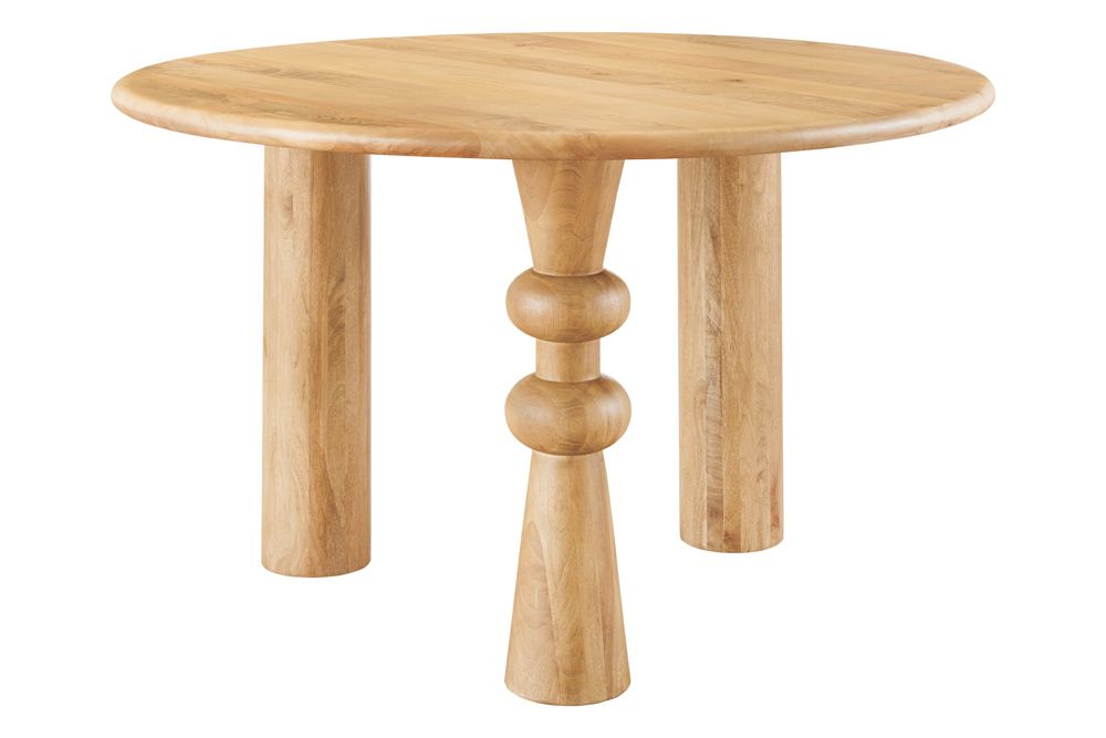 Runder Esstisch ARTE 120cm kaschmir beige finish Mangoholz massiv mit markantem Gestell