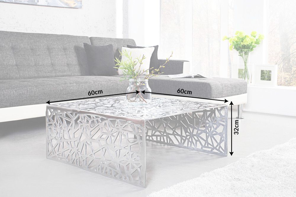 Handgearbeiteter Couchtisch ABSTRACT 60cm Alu silberfarbig im Gap Design