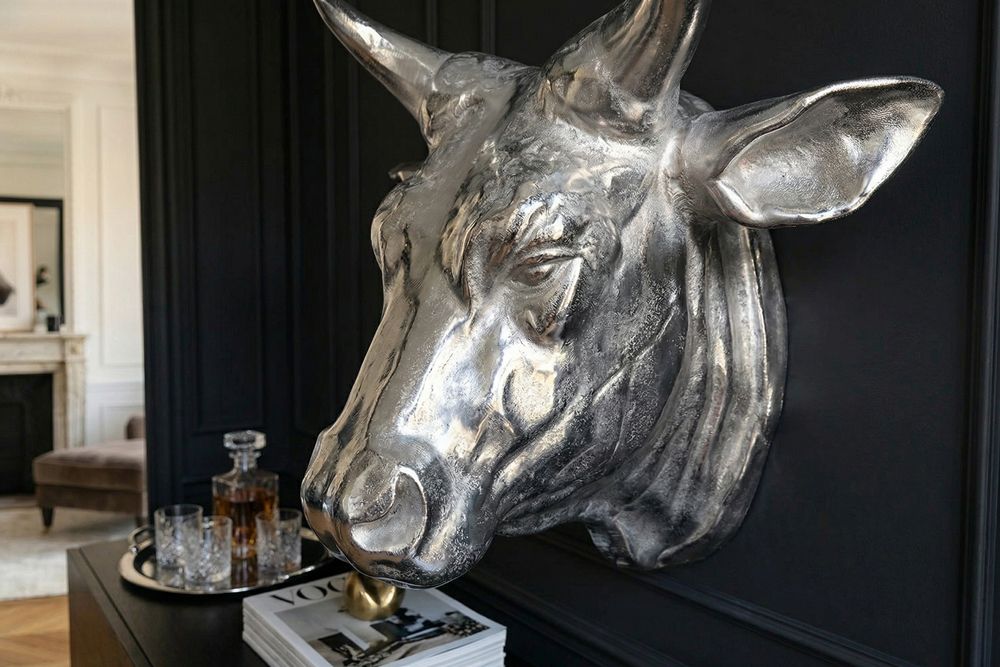 Extravagante Stierkopf Wanddekoration TORERO 65cm silber Deko Schädel
