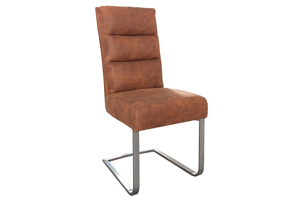 Design Freischwinger Stuhl COMFORT hellbraun mit Edelstahl-Gestell