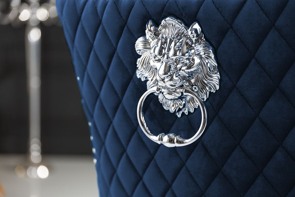 Barock Stuhl CASTLE DELUXE royalblau Samt Löwenkopf Chesterfield Design Esszimmerstuhl Nieten
