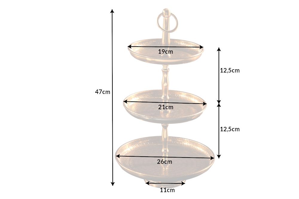 Etagere ORIENT 50cm gold mit drei Etagen im Hammerschlag Design