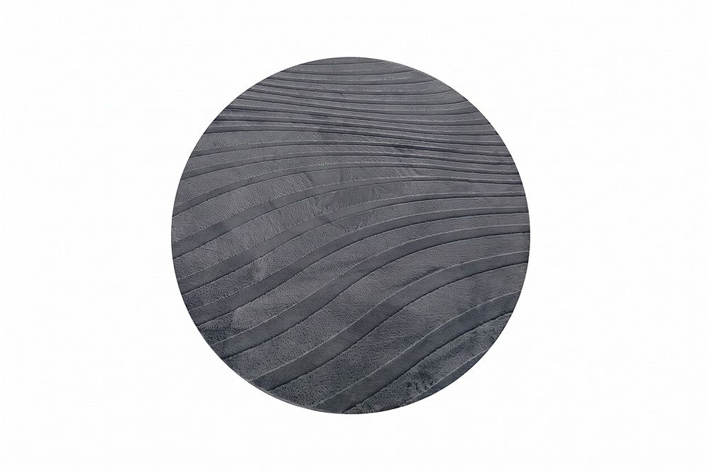 Runder Teppich WAVE 150cm anthrazit 3D strukturierter Kurzflor Indoor Hoch-Tief-Effekt