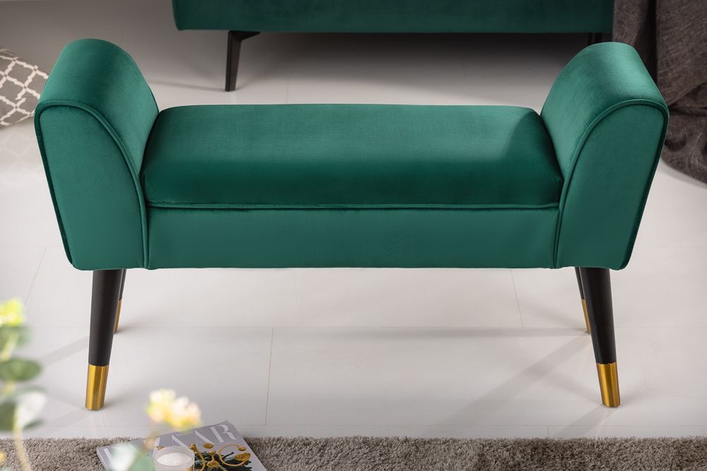 Elegante Sitzbank SCARLETT 90cm smaragdgrün Samt mit Armlehnen