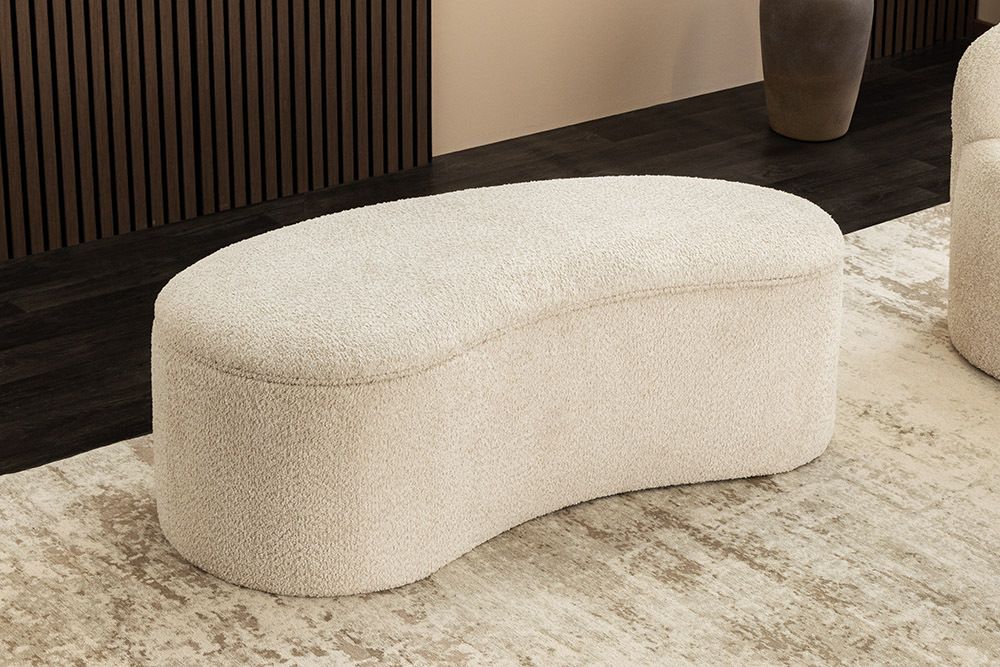 Extravagante Polsterbank ELEMENTAL 120cm champagner beige Feinstrick Bouclé mit Stauraum
