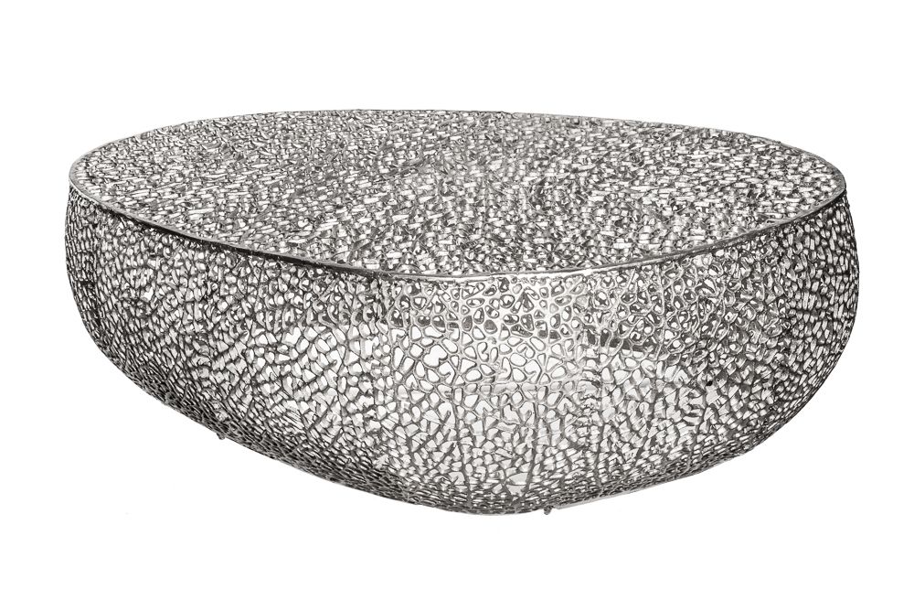 Filigraner Design Couchtisch ABSTRACT LEAF 130cm silber Handarbeit