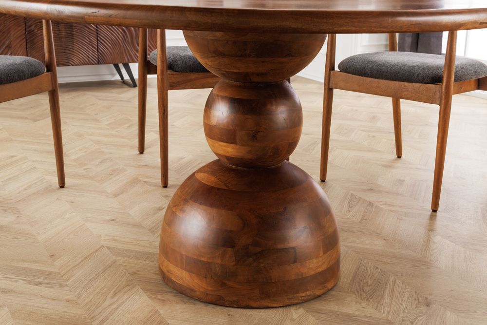 Massiver Esstisch MAESTRO 130cm braun Mangoholz rund mit Säulenfuß
