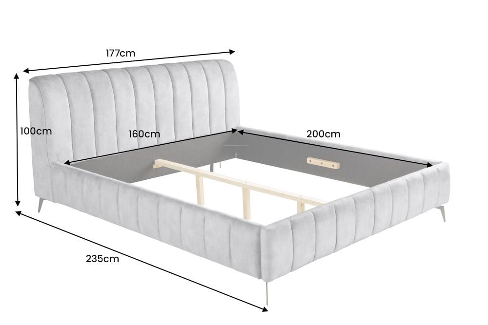 Retro Bett AMSTERDAM 160x200cm grau Samt schwarz Metall Polsterbett