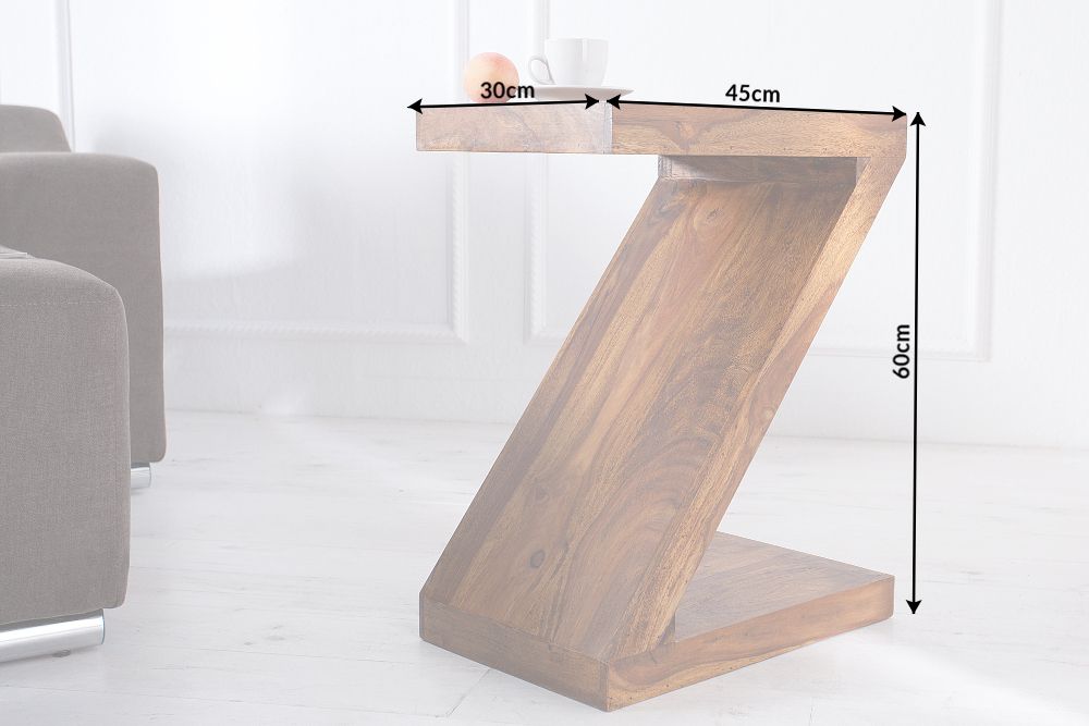 Massivholz Beistelltisch Z 45cm braun Sheesham stone finish einzigartige Maserung