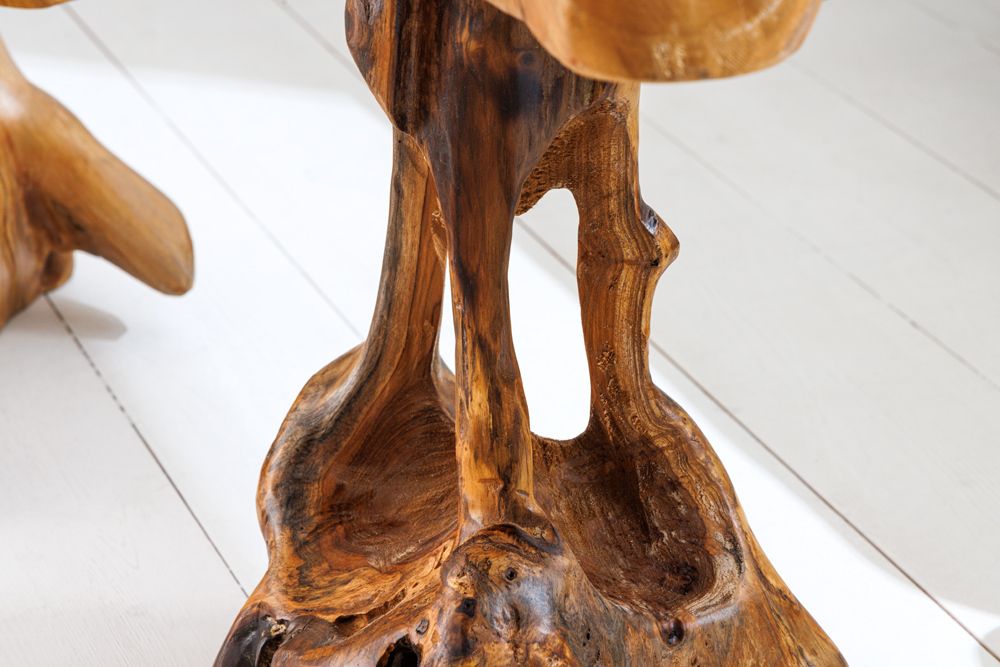 Massivholz Beistelltisch ROOT 40cm natur Teak aus Wurzelholz im Stelzen-Design