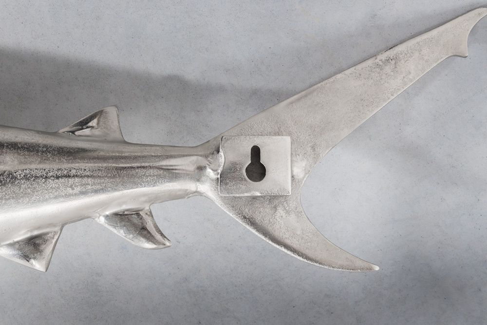 Maritime Wanddekoration HAI 105cm silber rechts Metall Haifisch Design Skulptur