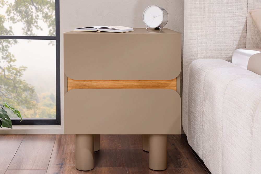 Design Nachtschrank COSMO 60cm greige Eiche zwei Schubladen