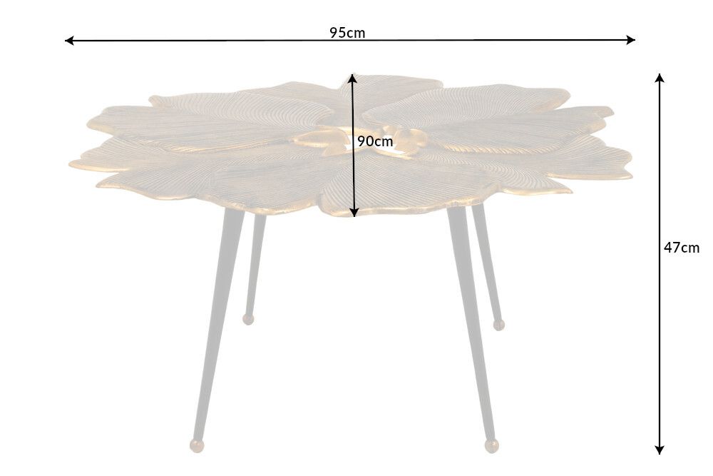 Dekorativer Couchtisch GINKGO 95cm gold schwarz handmade Metall