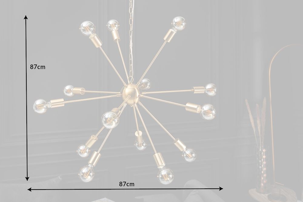 Elegante Hängelampe SPUTNIK 87cm gold mit 14 Leuchtarmen