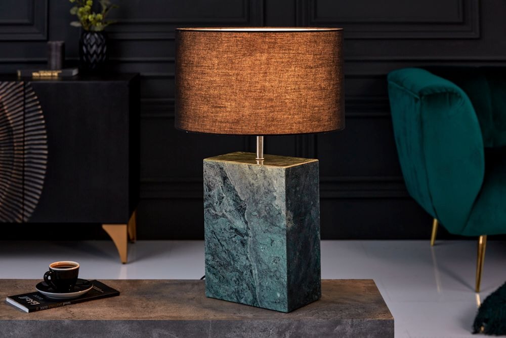 Design Tischlampe NOBLE 55cm grün Marmorfuß Stoffschirm
