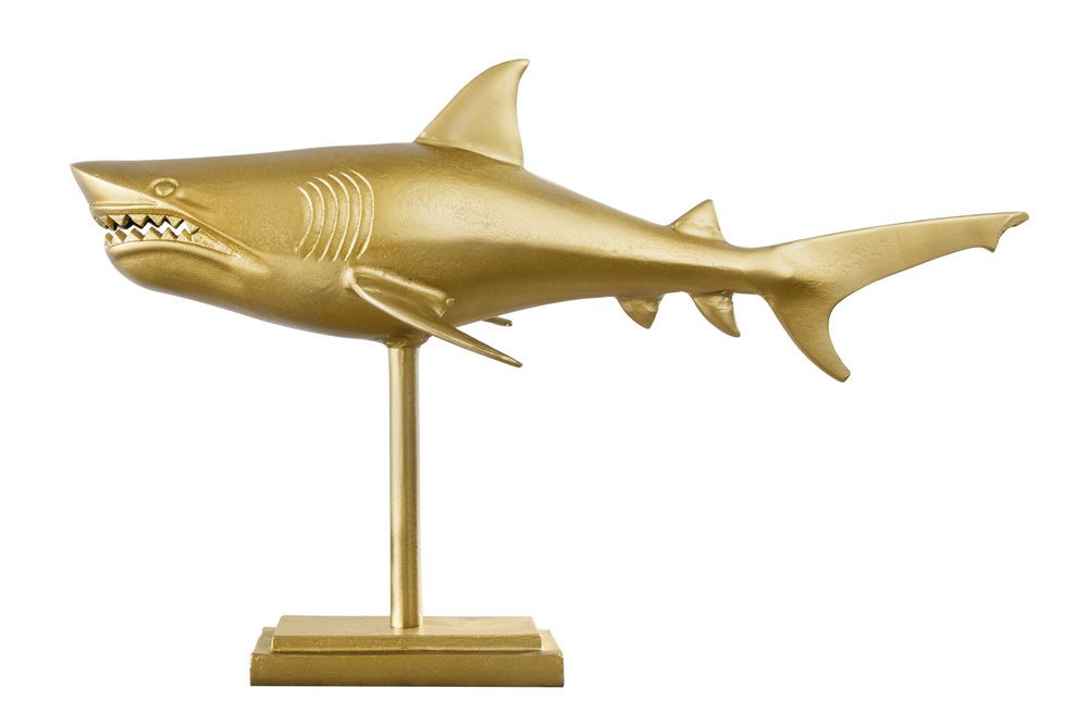 Maritime Skulptur HAI 68cm gold handmade Metall Design Haifisch