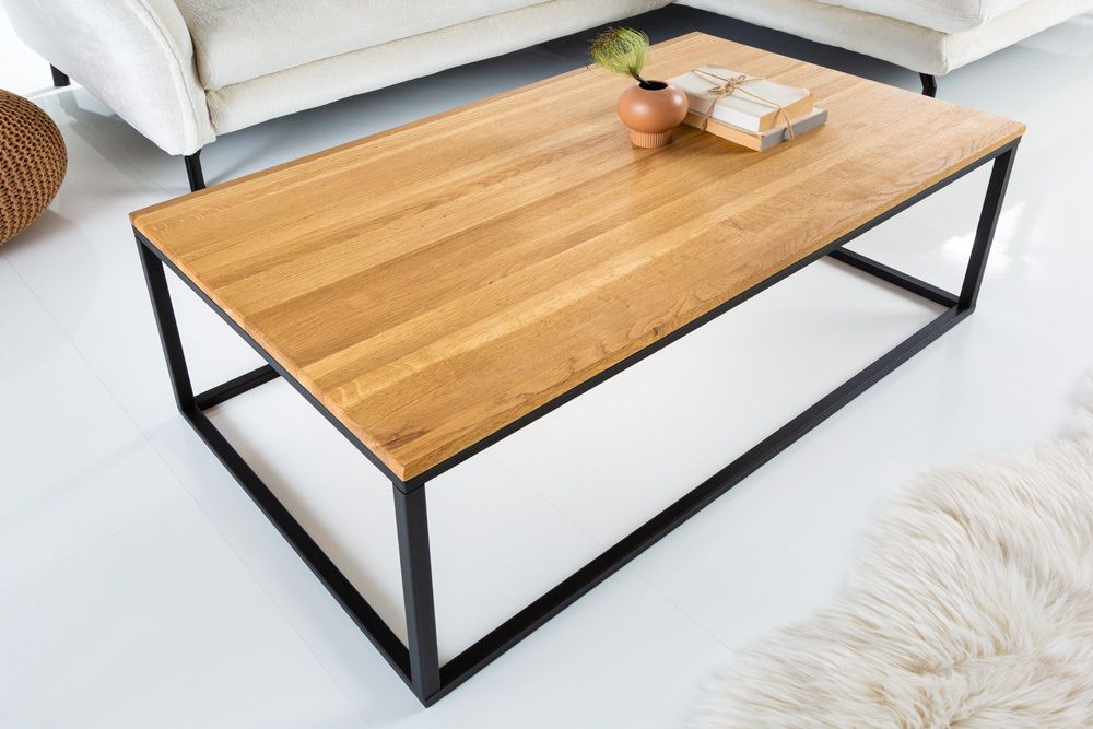 Industrial Couchtisch ARCHITECTURE 100cm Wildeiche geölt schwarzes Metallgestell Massivholz