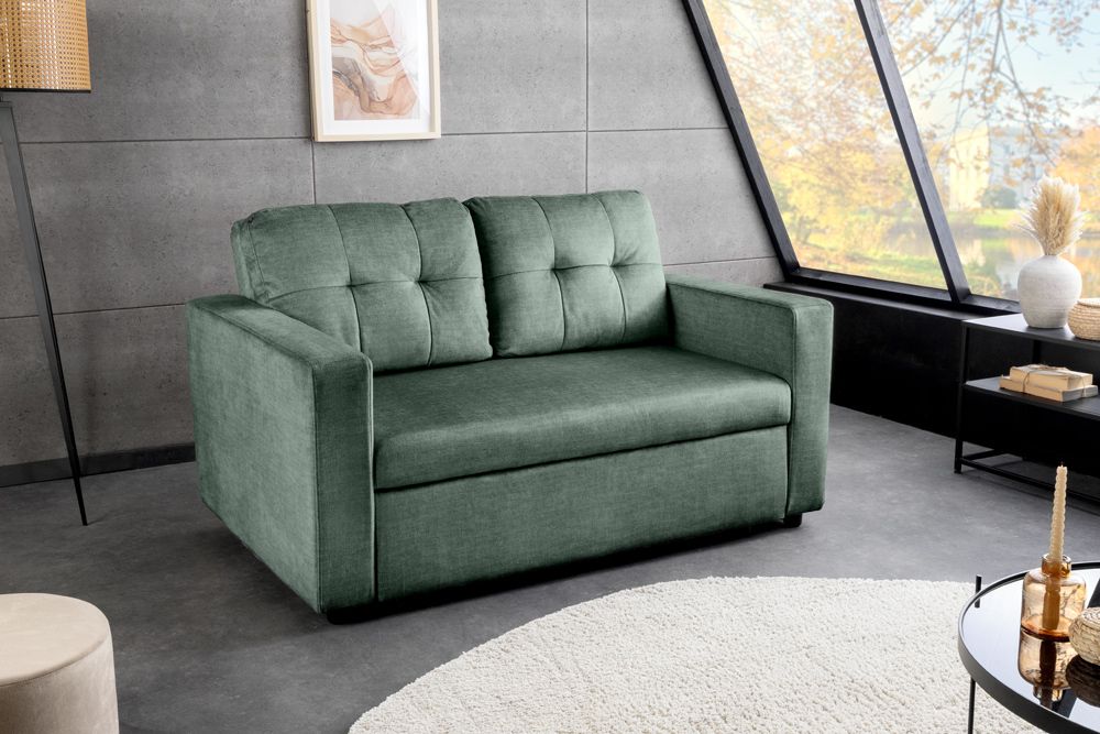 Sofa mit Schlaffunktion SMART moosgrün hochwertiger Vogue Seiden Samtstoff