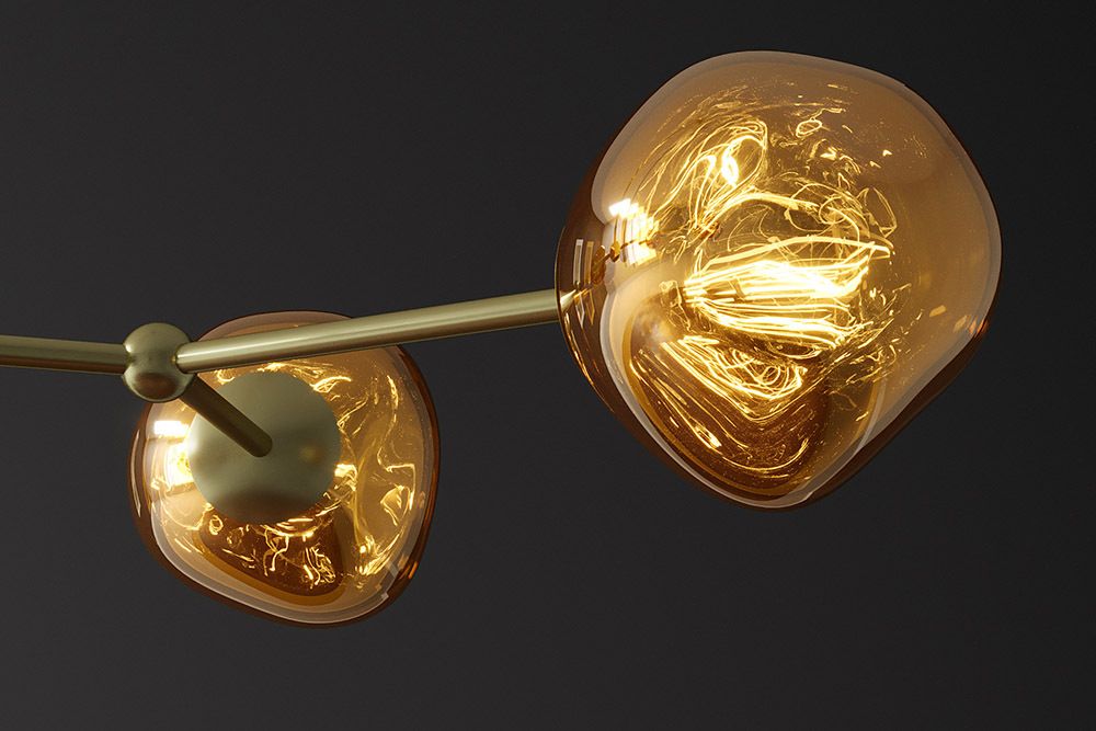 Design Hängelampe LIQUID DIAMOND 100cm gold Glas Stahl fünf Schirme Kugelleuchte