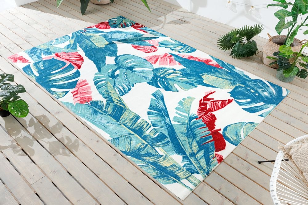 In- und Outdoor Teppich TROPICAL 240x160cm grün pink Blatt florales Design wetterfest