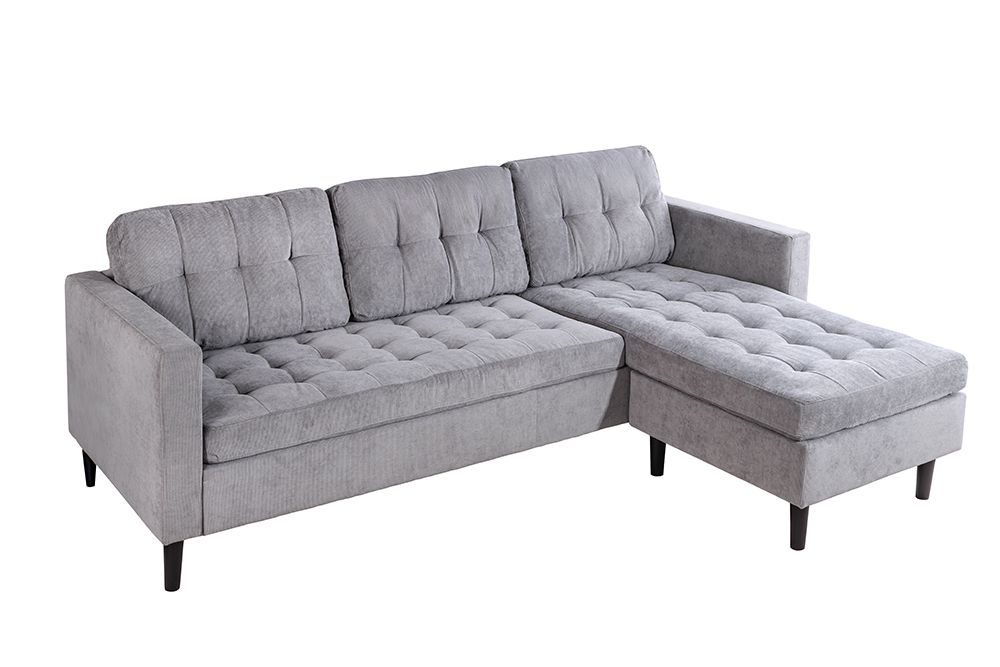 Modernes Ecksofa STOCKHOLM 220cm grau Cordstoff Federkern 3-Sitzer-Sofa