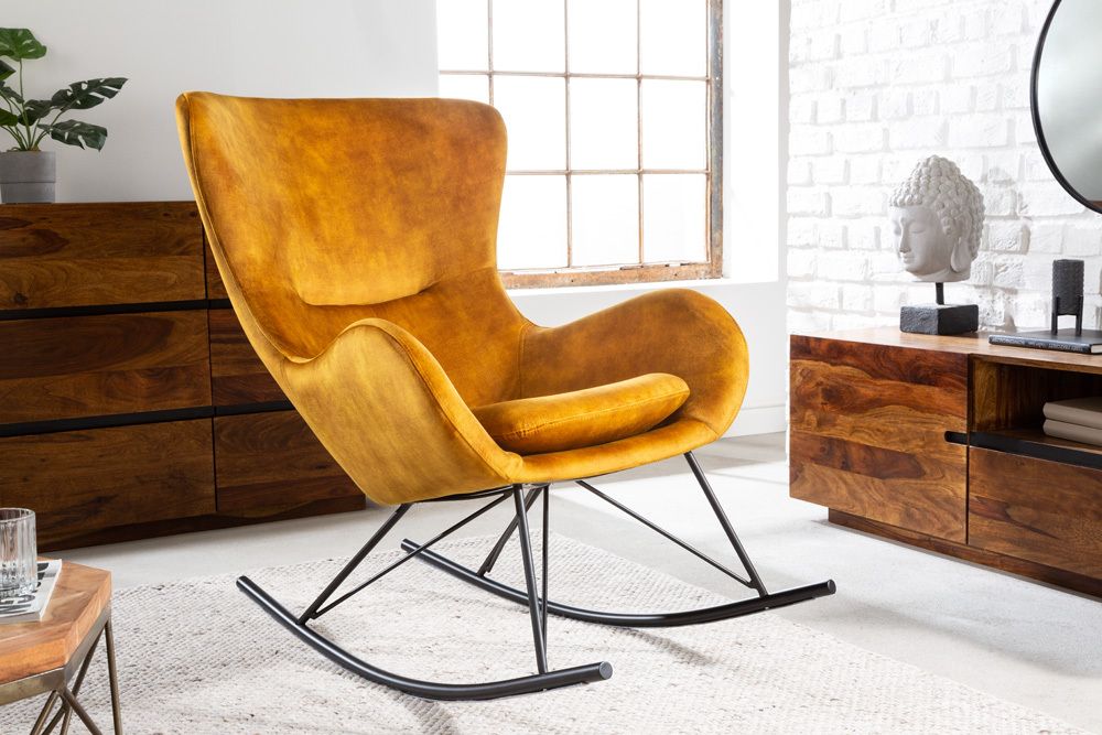 Design Schaukelstuhl SCANDINAVIA SWING senfgelb Samt Sessel